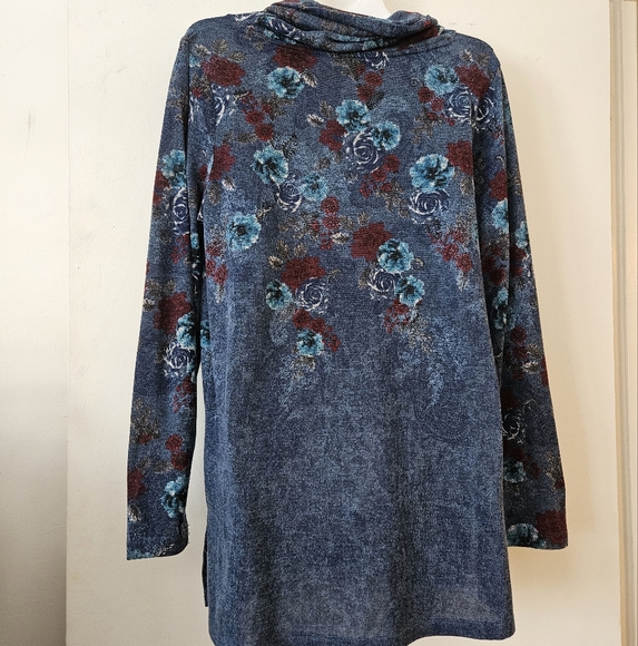Northern Reflections Blue Floral Cowl Neck Tunic Top - Picture 5 of 7